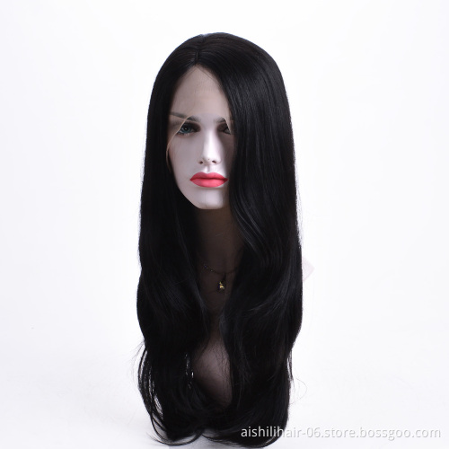 Aishili top quality kinky straight frontal preplucked lace front synthetic wigs for black women